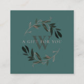 ピンクグリーンの葉イニシャルリースギフト券 スクエア名刺 (正面)