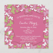 ピンクグリーンの蝶のブライダルシャワーの招待 招待状 (正面/裏面)