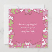 ピンクグリーンの蝶のブライダルシャワーの招待 招待状 (裏面)