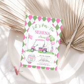 ピンクグリーンアーガイルゴルフ誕生日パルティー招待状 招待状