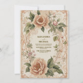 ピンクグリーンアールヌーボーフローラ結婚ズ 招待状 (正面)