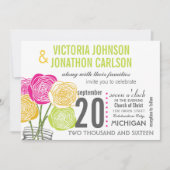 ピンクグリーンイエローフォトフローラModernTypography 招待状 (正面)