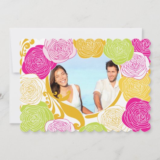 ピンクグリーンイエローフォトフローラModernTypography 招待状 (裏面)