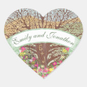 ピンクグリーンイエローフローラブラウンオーク結婚の木 スクエアシール (正面)