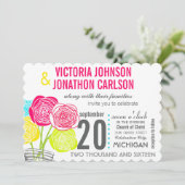 ピンクグリーンイエローメイソンジャーフローラタイポグラフィ 招待状 (スタンド正面)