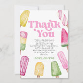 ピンクグリーンイエローレトロポプシクルバースデーパーティー サンキューカード (正面)