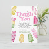 ピンクグリーンイエローレトロポプシクルバースデーパーティー サンキューカード (スタンド正面)