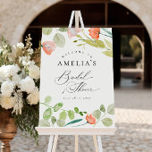 ピンクグリーンウォーター色フローラブライダルシャワーへようこそ ポスター