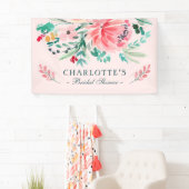 ピンクグリーンウォーター色フローラブライダルシャワーへようこそ 横断幕 (インサイチュ)