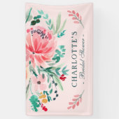 ピンクグリーンウォーター色フローラブライダルシャワーへようこそ 横断幕 (縦)