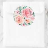ピンクグリーンウォーター色フローラブライダルシャワー ラウンドシール (バッグ)