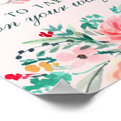 ピンクグリーンウォーター色フローラブーケの好意サイン ポスター (角)