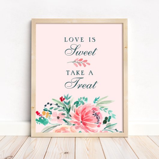 ピンクグリーンウォーター色フローラ甘い好意サイン ポスター