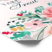 ピンクグリーンウォーター色フローラ甘い好意サイン ポスター (角)