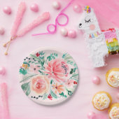 ピンクグリーンウォーター色フローラ紙プレート ペーパープレート (パーティー)