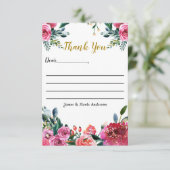 ピンクグリーンウォーター色ヴィンテージフローラありがとう サンキューカード (スタンド正面)