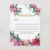 ピンクグリーンウォーター色ヴィンテージフローラありがとう サンキューカード (正面/裏面)
