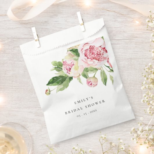 ピンクグリーンエレガント牡丹フローラブライダルシャワー フェイバーバッグ (クリップ留めされた状態)