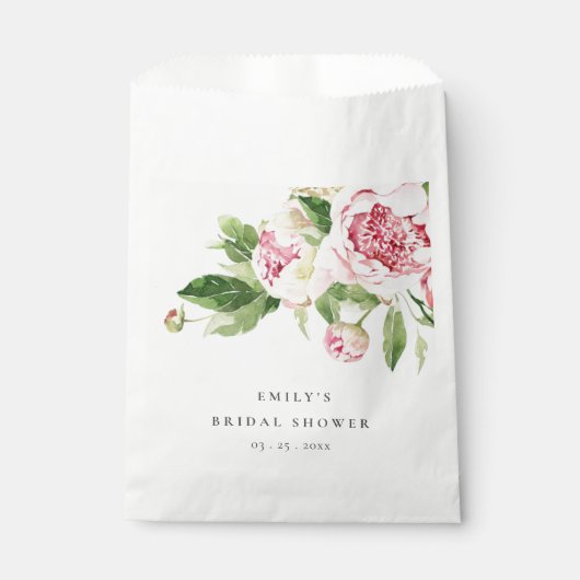 ピンクグリーンエレガント牡丹フローラブライダルシャワー フェイバーバッグ (正面)