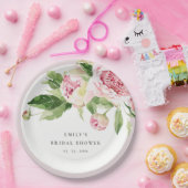 ピンクグリーンエレガント牡丹フローラブライダルシャワー ペーパープレート (パーティー)