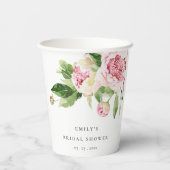 ピンクグリーンエレガント牡丹フローラブライダルシャワー 紙コップ (裏面)