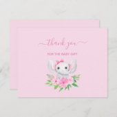 ピンクグリーンエレファントフラワーズベビーサンキューカード ノートカード (正面/裏面)
