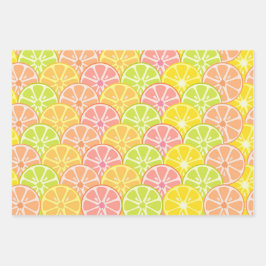 ピンクグリーンオレンジイエローフルーツ&ストライプ ラッピングペーパーシート