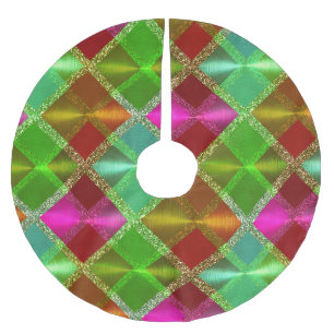 ピンクグリーンオレンジグリッタープレイドデザイン ブラッシュドポリエステルツリースカート