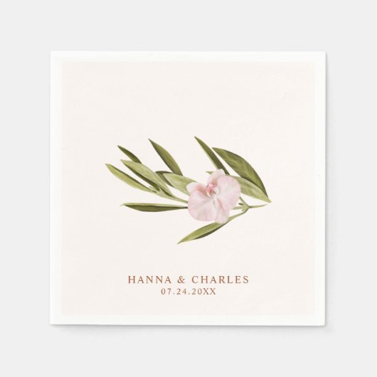 ピンクグリーンオーキッドユーカリ結婚ス紙ナプキンス スタンダードカクテルナプキン (正面)