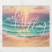 ピンクグリーンオーシャンビーチサマーグリーンシーウェディング ビールラベル (シングルラベル)