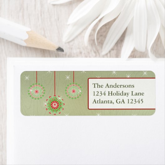 ピンクグリーンオーナメントクリスマスグリーン木目 ラベル (インサイチュ)