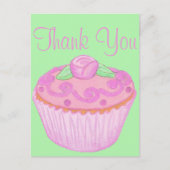 ピンクグリーンカップケーキありがとうはがき3 ポストカード (正面)