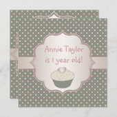 ピンクグリーンカップケーキ1st誕生日パーティー 招待状 (正面/裏面)