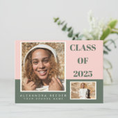 ピンクグリーンカラーブロック2写真2022卒業 案内状 (スタンド正面)