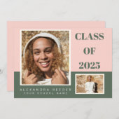 ピンクグリーンカラーブロック2写真2022卒業 案内状 (正面/裏面)