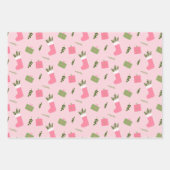 ピンクグリーンクリスマスギフトストッキングパター数々のン ラッピングペーパーシート (正面3)