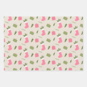 ピンクグリーンクリスマスギフトストッキングパター数々のン ラッピングペーパーシート (正面)