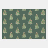 ピンクグリーンクリスマスツリーズボウギフトラッピング紙 ラッピングペーパーシート (正面2)