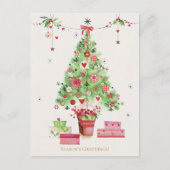 ピンクグリーンクリスマスツリー季節のごあいさつ ポストカード (正面)