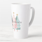 ピンクグリーンクリスマスツリー金ゴールド星 カフェラテマグ (右アングル)