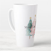 ピンクグリーンクリスマスツリー金ゴールド星 カフェラテマグ (左アングル)