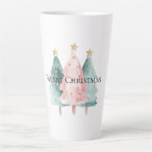 ピンクグリーンクリスマスツリー金ゴールド星 カフェラテマグ (正面)