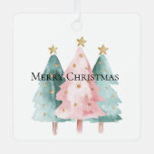 ピンクグリーンクリスマスツリー金ゴールド星 メタルオーナメント (正面)