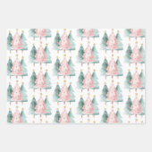 ピンクグリーンクリスマスツリー金ゴールド星 ラッピングペーパーシート (正面)