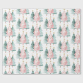 ピンクグリーンクリスマスツリー金ゴールド星 ラッピングペーパー (フラット)