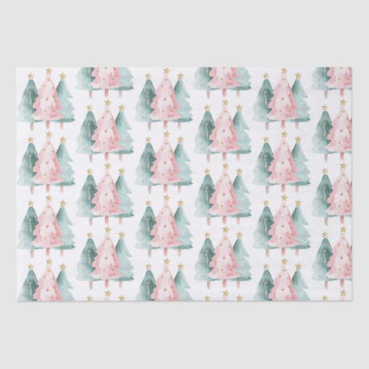 ピンクグリーンクリスマスツリー金ゴールド星 薄葉紙 (正面)
