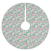 ピンクグリーンクリスマスビレッジホリデー ブラッシュドポリエステルツリースカート (正面)