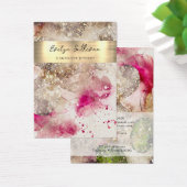 ピンクグリーングリッター水彩画ジュエリー表示カード (デスク)