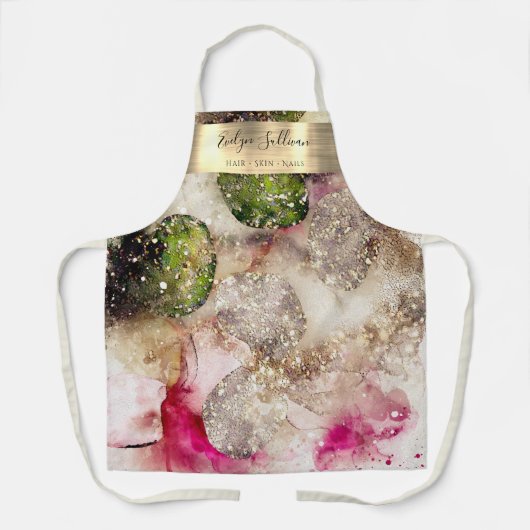 ピンクグリーングリッター水彩美しいプロフェッショナル エプロン (正面)
