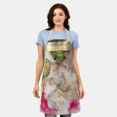 ピンクグリーングリッター水彩美しいプロフェッショナル エプロン (着用した状態)